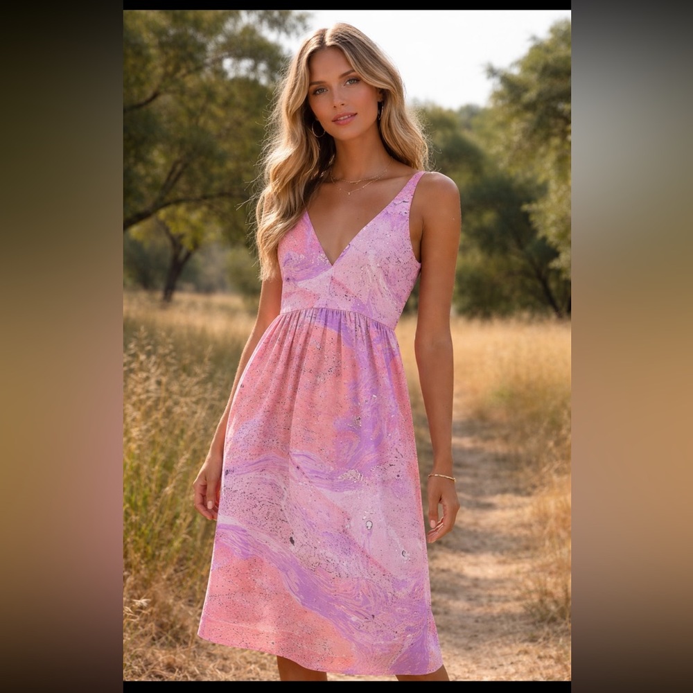 & Other Stories Pink/Purple Watercolored Midi Dress
